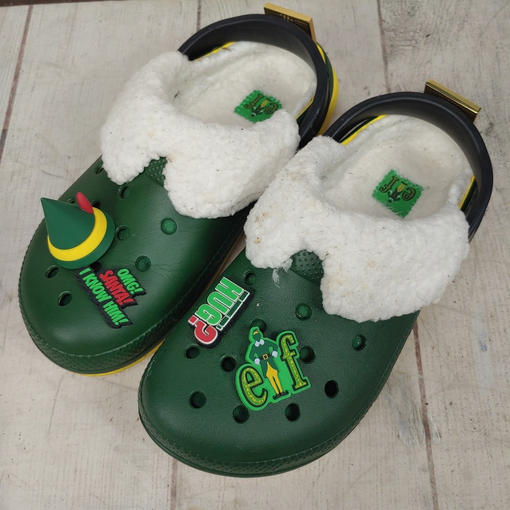 Crocs Buddy the Elf the Movie - Lined Clogs Unisex - W8 M6 Green Jibbitz Charms